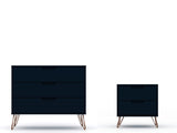 Manhattan Comfort Rockefeller Mid-Century Modern Dresser and Nightstand Tatiana Midnight Blue 104GMC4