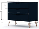 Manhattan Comfort Rockefeller Mid-Century Modern Dresser and Nightstand Tatiana Midnight Blue 104GMC4