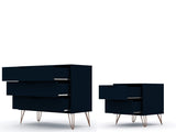 Manhattan Comfort Rockefeller Mid-Century Modern Dresser and Nightstand Tatiana Midnight Blue 104GMC4