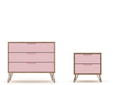 Manhattan Comfort Rockefeller Mid-Century Modern Dresser and Nightstand Nature and Rose Pink 104GMC6