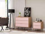 Manhattan Comfort Rockefeller Mid-Century Modern Dresser and Nightstand Nature and Rose Pink 104GMC6