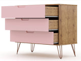 Manhattan Comfort Rockefeller Mid-Century Modern Dresser and Nightstand Nature and Rose Pink 104GMC6