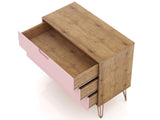 Manhattan Comfort Rockefeller Mid-Century Modern Dresser and Nightstand Nature and Rose Pink 104GMC6