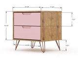 Manhattan Comfort Rockefeller Mid-Century Modern Dresser and Nightstand Nature and Rose Pink 104GMC6