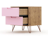 Manhattan Comfort Rockefeller Mid-Century Modern Dresser and Nightstand Nature and Rose Pink 104GMC6