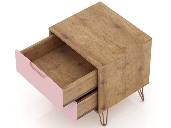 Manhattan Comfort Rockefeller Mid-Century Modern Dresser and Nightstand Nature and Rose Pink 104GMC6