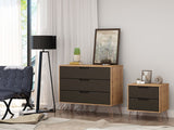 Manhattan Comfort Rockefeller Mid-Century Modern Dresser and Nightstand Nature and Textured Grey 104GMC7