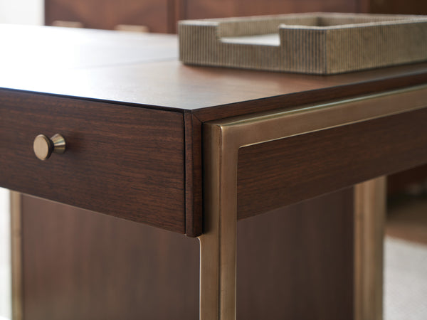 Lexington Sligh Berwick Writing Desk - Stylish Dark Walnut Design With Usb Charging, Leather Surface & Storage Drawers Dark Brown Wood 104-410