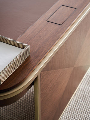 Lexington Sligh Berwick Writing Desk - Stylish Dark Walnut Design With Usb Charging, Leather Surface & Storage Drawers Dark Brown Wood 104-410