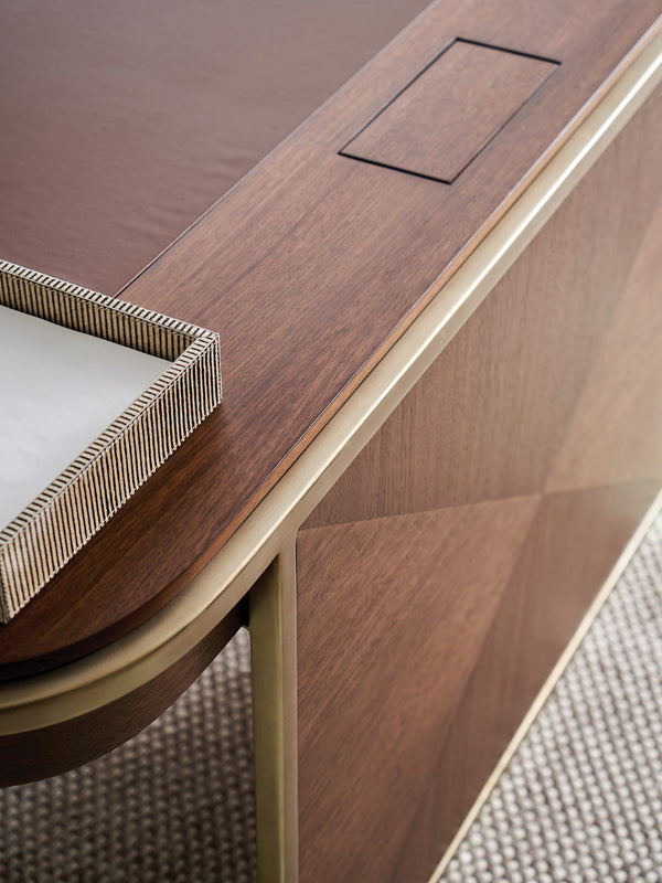 Lexington Sligh Berwick Writing Desk - Stylish Dark Walnut Design With Usb Charging, Leather Surface & Storage Drawers Dark Brown Wood 104-410