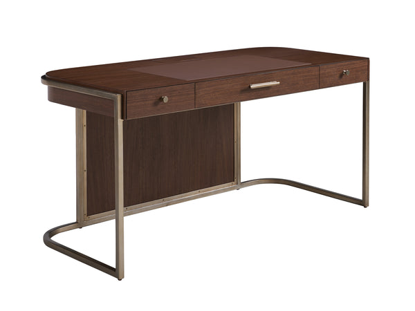 Lexington Sligh Berwick Writing Desk - Stylish Dark Walnut Design With Usb Charging, Leather Surface & Storage Drawers Dark Brown Wood 104-410