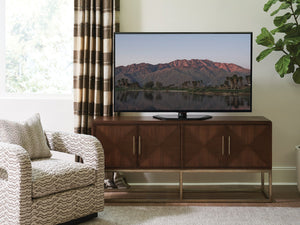 Lexington Sligh Cameron Media Console - Stylish Contemporary Design With Elegant Metal Base And Ample Storage Solutions Dark Brown Wood 104-660