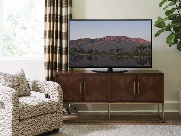 Lexington Sligh Cameron Media Console - Stylish Contemporary Design With Elegant Metal Base And Ample Storage Solutions Dark Brown Wood 104-660