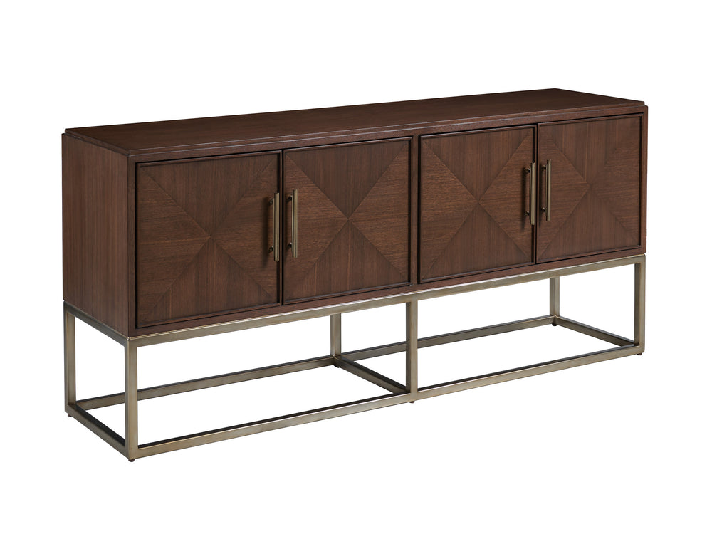 Lexington Sligh Cameron Media Console - Stylish Contemporary Design With Elegant Metal Base And Ample Storage Solutions Dark Brown Wood 104-660