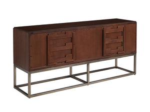 Lexington Sligh Cameron Media Console - Stylish Contemporary Design With Elegant Metal Base And Ample Storage Solutions Dark Brown Wood 104-660