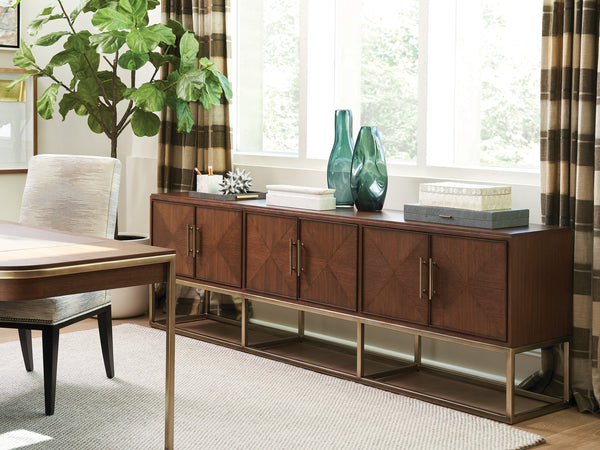 Lexington Sligh Cameron Media Console - Stylish Contemporary Design With Elegant Metal Base And Ample Storage Solutions Dark Brown Wood 104-661
