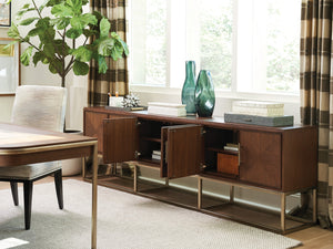 Lexington Sligh Cameron Media Console - Stylish Contemporary Design With Elegant Metal Base And Ample Storage Solutions Dark Brown Wood 104-661