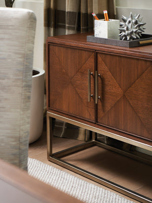 Lexington Sligh Cameron Media Console - Stylish Contemporary Design With Elegant Metal Base And Ample Storage Solutions Dark Brown Wood 104-661