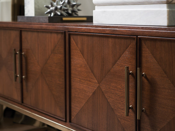 Lexington Sligh Cameron Media Console - Stylish Contemporary Design With Elegant Metal Base And Ample Storage Solutions Dark Brown Wood 104-661