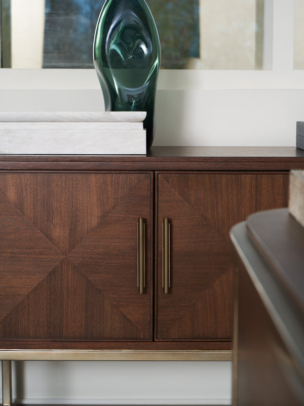 Lexington Sligh Cameron Media Console - Stylish Contemporary Design With Elegant Metal Base And Ample Storage Solutions Dark Brown Wood 104-661