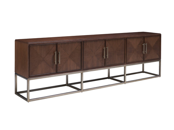 Lexington Sligh Cameron Media Console - Stylish Contemporary Design With Elegant Metal Base And Ample Storage Solutions Dark Brown Wood 104-661