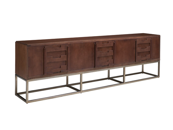 Lexington Sligh Cameron Media Console - Stylish Contemporary Design With Elegant Metal Base And Ample Storage Solutions Dark Brown Wood 104-661
