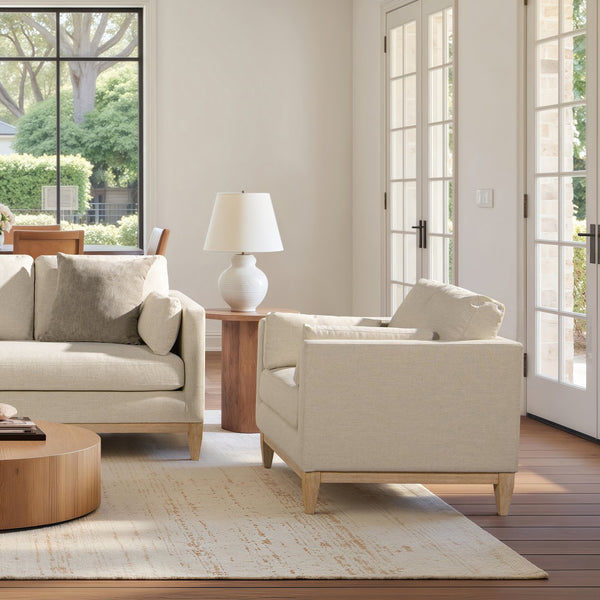 English Elm Jennifer Taylor Home - Knox 36" Modern Farmhouse Arm Chair with Feather-Down Foam, Removable Covers, Flax White Linen B2719P353144