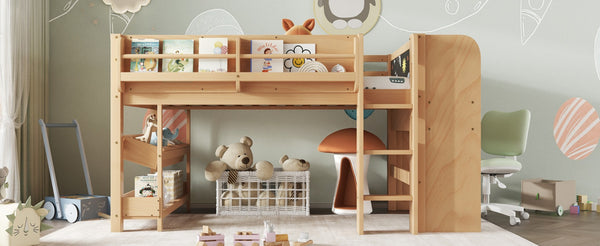 English Elm Twin Low Loft Bed Solid Pine Frame Kids Study Desk Blackboard Storage White W1580S00574