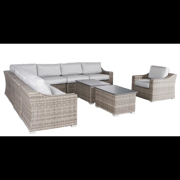 English Elm Fully Assembled 10-Piece Outdoor Wicker Seating Group For 7 - Comfortable, Stylish & Modular Design B120S00121
