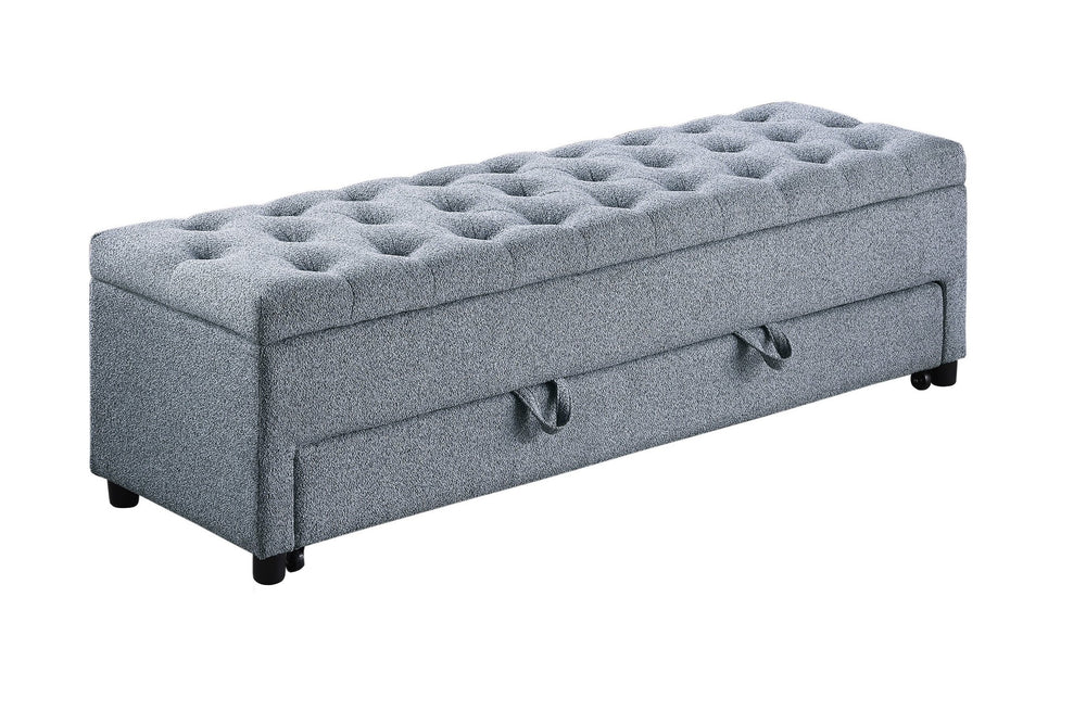 English Elm Contemporary Tufted Bouclé Storage Ottoman with Hidden Compartment and Smooth Pull-Out Drawer Bench Gray 61 L x 20 W x 17 H B011P370884