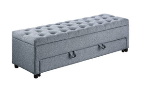 English Elm Contemporary Tufted Bouclé Storage Ottoman with Hidden Compartment and Smooth Pull-Out Drawer Bench Gray 61 L x 20 W x 17 H B011P370884