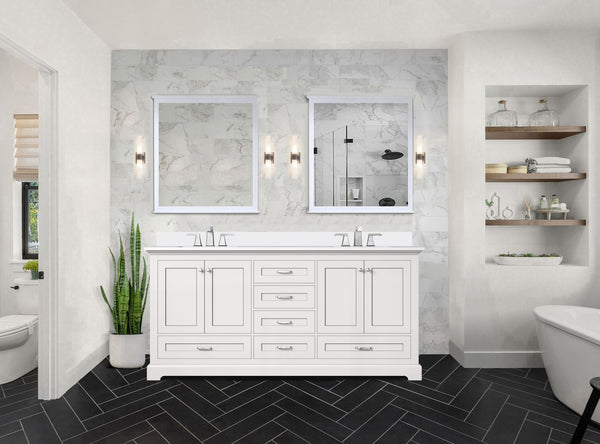 English Elm White 72" Double Bath Vanity with Cultured Marble Top, Solid Wood Frame, Soft-Close Drawers, Storage B2731P258392