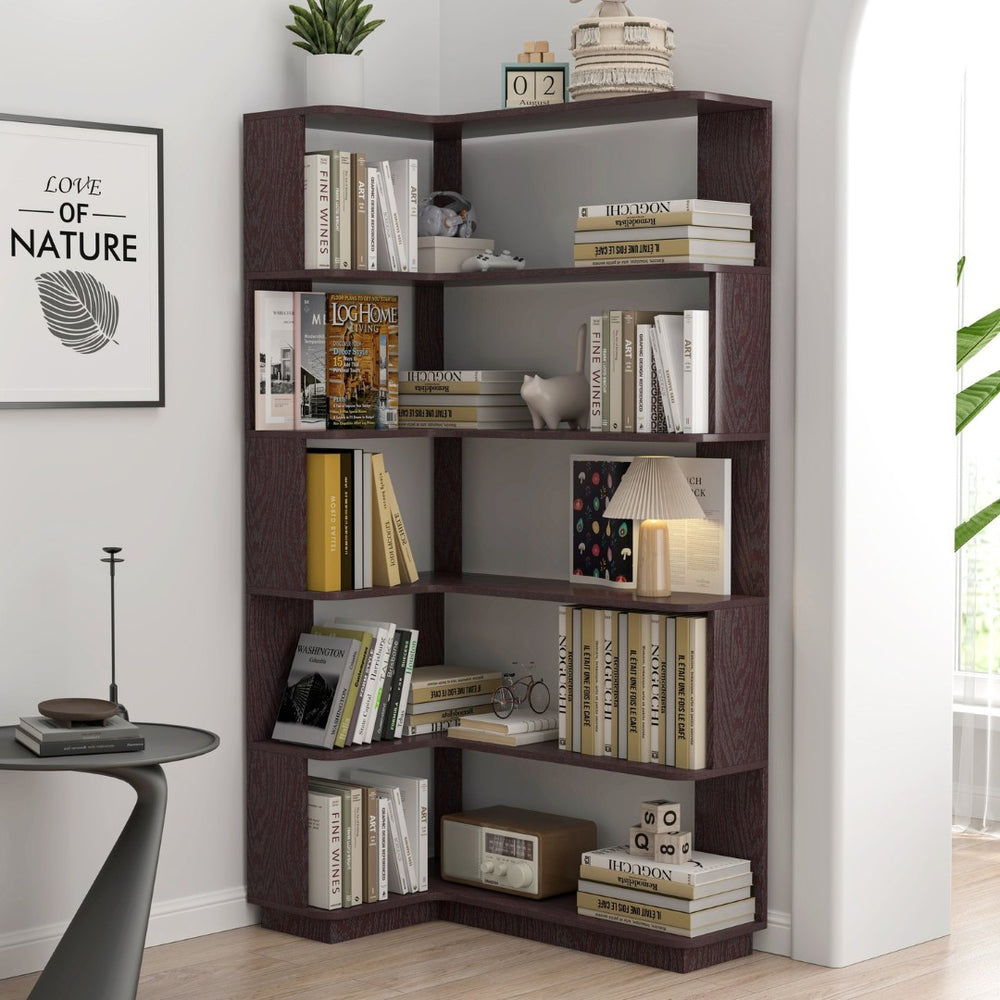 English Elm 90cm L-shaped Corner Bookcase Open Mdf Shelving Unit for Office or Bedroom W2899P444158