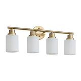 English Elm 4-Light Golden Bathroom Vanity Light Fixture, Frosted Glass Shades, Modern Wall Mounted Lighting (No Bulbs)