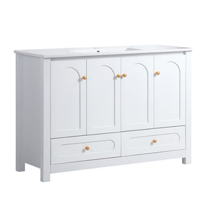 English Elm 48" White Mdf Bathroom Vanity with Integrated Resin Basin Six Storage Soft Close Doors W3133S00028