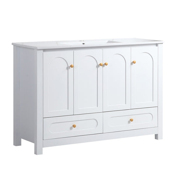 English Elm 48" Sage Bathroom Vanity with Ceramic Sink Mdf Cabinet Soft Close Doors Drawers White W3133S00002