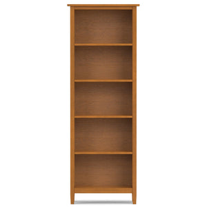 English Elm Warm Shaker 5 Shelf Bookcase Brown Pine - Handcrafted Solid Wood, Light Golden Finish, Adjustable Shelves B136P238605