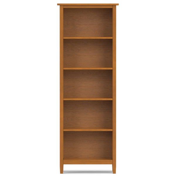 English Elm Warm Shaker 5 Shelf Bookcase Brown Pine - Handcrafted Solid Wood, Light Golden Finish, Adjustable Shelves B136P238605