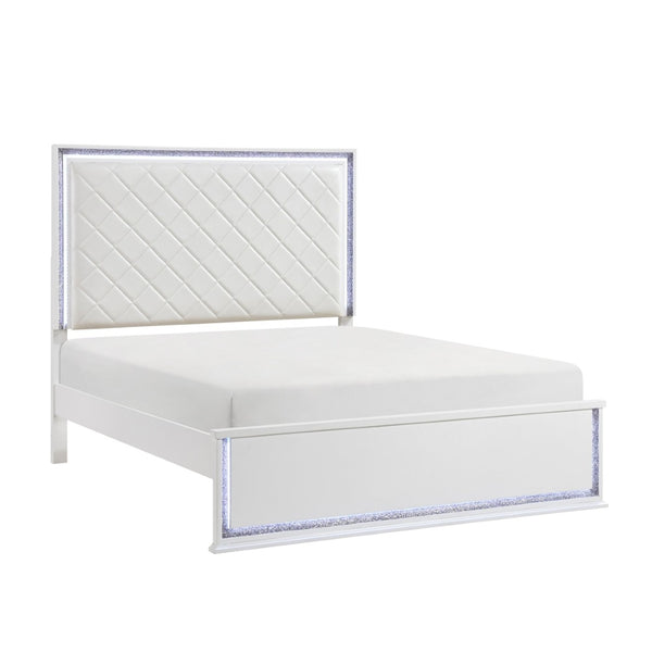 English Elm Contemporary Glam King Bed Faux Leather Tufted Headboard with 8-color Led Lighting B011S02299