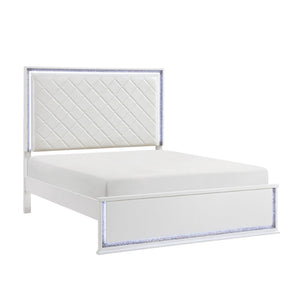 English Elm Contemporary Glam California King Bed Faux Leather Diamond Stitch Led Lighting B011S02298