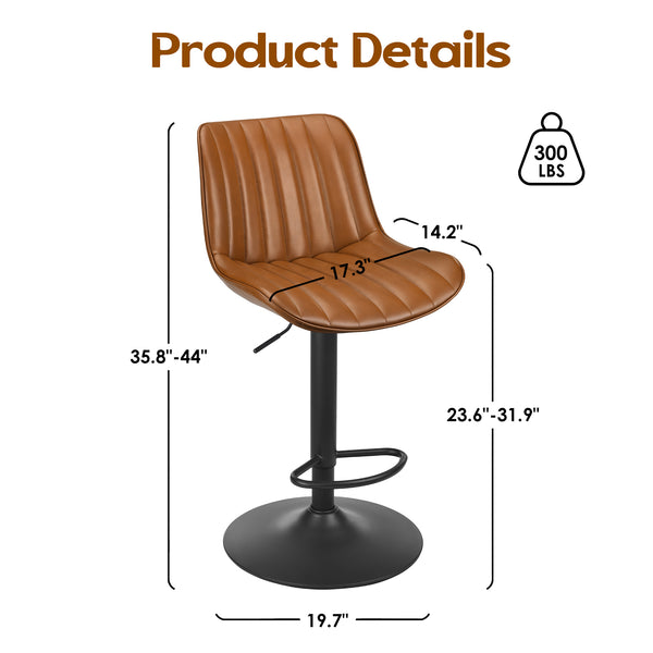 English Elm Bar Stools Set Of 2 – Stylish Swivel Adjustable Height Chairs With Back Support For Home Bars & Kitchens T3623P363387