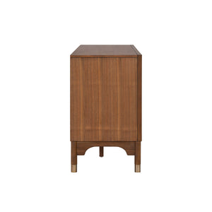 English Elm Mid-Century TV Stand with Gold-Capped Legs and Adjustable Shelves, Retro Modern 70" Media Console Walnut 73 L x 21 W x 31 H B2741P395431