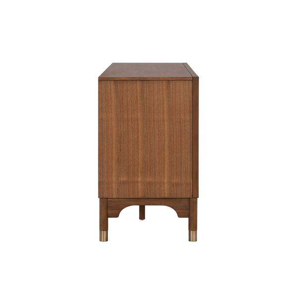 English Elm Mid-Century TV Stand with Gold-Capped Legs and Adjustable Shelves, Retro Modern 70" Media Console Walnut 73 L x 21 W x 31 H B2741P395431