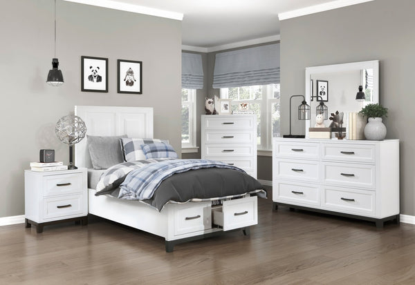 English Elm White Five Drawer Chest Solid Wood Farmhouse Bedroom Storage with Bar Pulls B011P270969