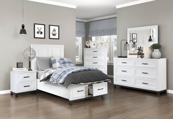 English Elm White Garretson Queen Platform Bed with Built-In Storage Drawers Rustic-Transitional Wood Frame White 49.25 L x 35.75 W x 4.5 H B011S01495