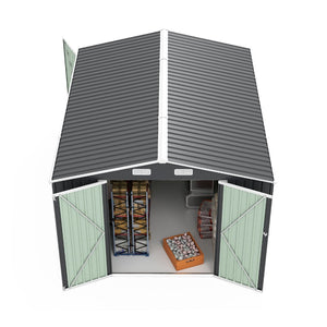 English Elm Campcraft Metal Storage Shed 10x14 Ft with Lockable Doors Vented Sloped Roof Backyard W1598S00035