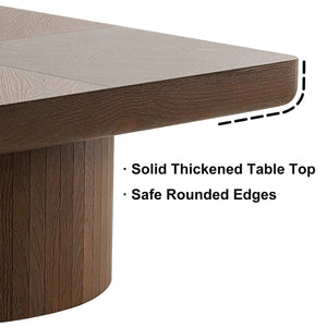 English Elm 34.6'' Square Coffee Table Parquet Wood Veneer Sculptural Cylindrical Base Modern Living Room Walnut W1435P337647