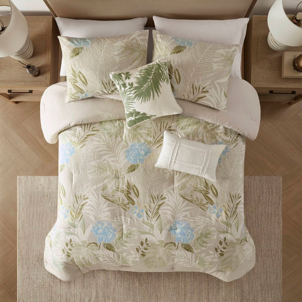 English Elm 6-piece Coastal Cotton Dobby Queen Comforter Set with Embroidered Decorative Pillows B035P463268