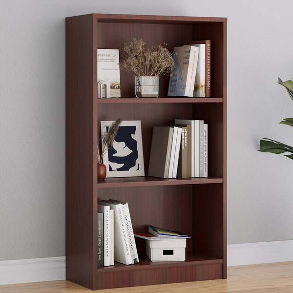 English Elm Bookcase Durable 3-Shelf Wood Freestanding Bookcase with Adjustable Shelves for Home Office Storage Mahogany T3623P381095