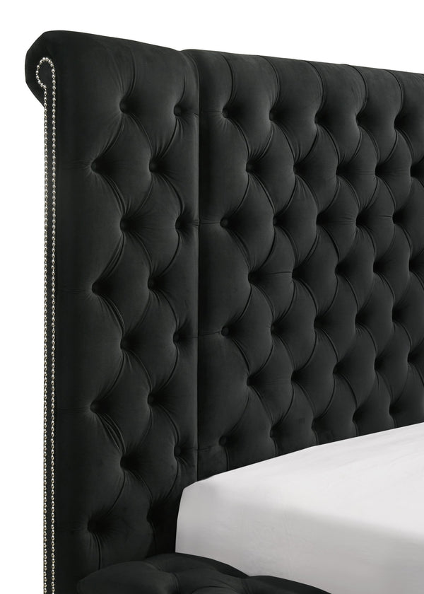 English Elm Modern Plush Tufted Headboard Queen Bed Frame with Concealed Storage, Luxurious Upholstery Centerpiece Black 40.5 L x 56.25 W x 9 H B2741S00043